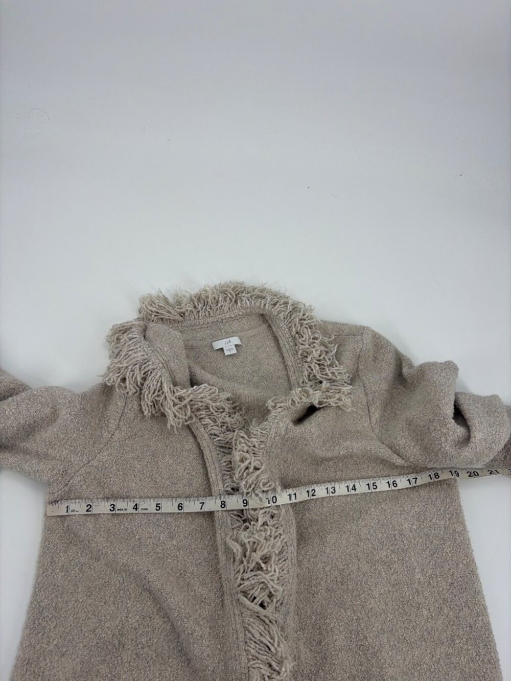 J. Jill Fringe Open Cardigan Sweater Pockets Beige Casual Cozy Womens Small - Picture 7 of 8